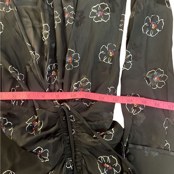 Veronica Beard Anders Dress Black Silk Stretch Floral Long Sleeve Size 4 - Picture 7 of 9